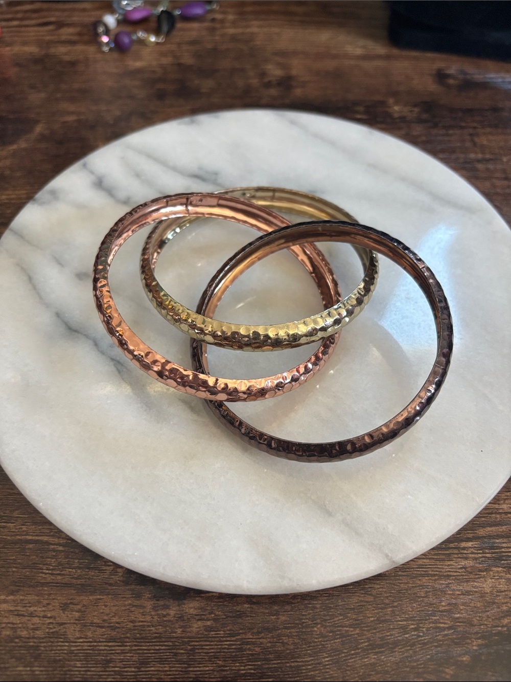 Hammered Mixed-Metal Bangle Set - Rose, Gold, and Bronze